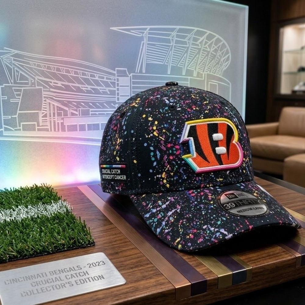 NWT New Era 39THIRTY Cincinnati Bengals Hat Crucial Catch Paint Splatter M/L